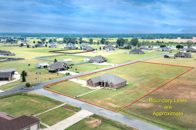 aerial perspective of suburban area with property boundaries highlighted