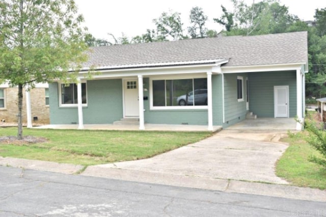 123 Jewell, Little Rock, AR 72207 - ranch-style house featuring driveway, an attached carport, a porch, and a front lawn