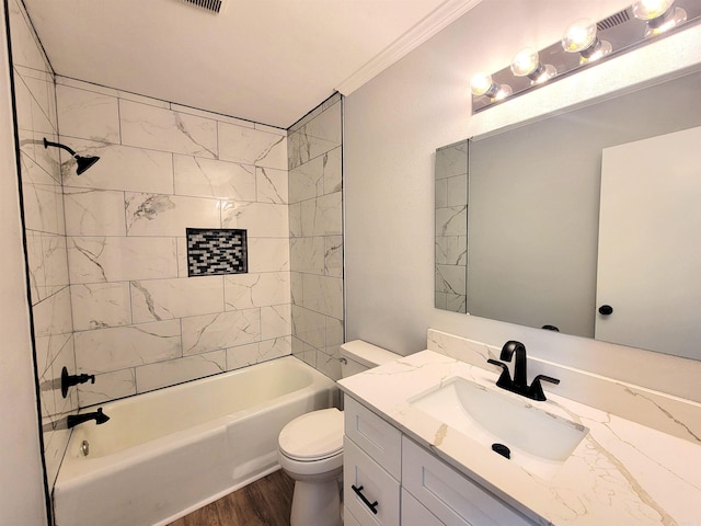 1907 Sunset, Pine Bluff, AR 71603 - full bath featuring toilet, wood finished floors, shower / bathtub combination, crown molding, and vanity
