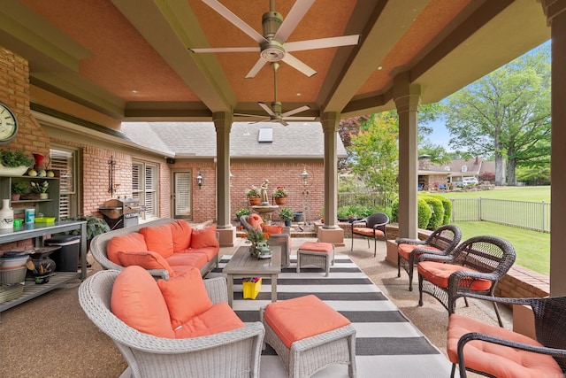 852 Rock Ledge Rd, Heber Springs, AR 72543 - view of patio with outdoor lounge area, fence, and ceiling fan