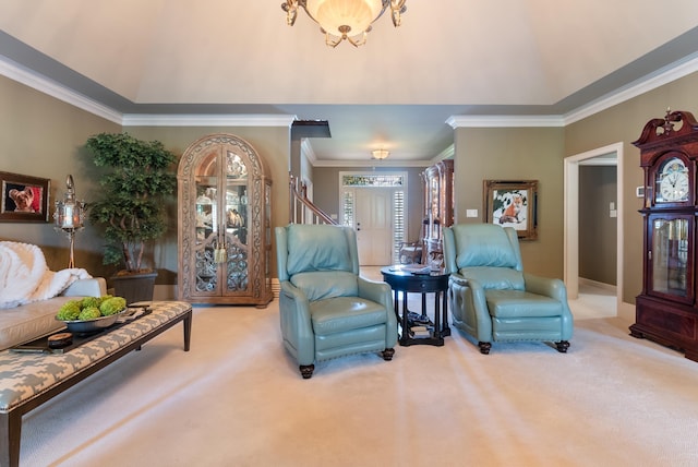 852 Rock Ledge Rd, Heber Springs, AR 72543 - living room with carpet floors and ornamental molding