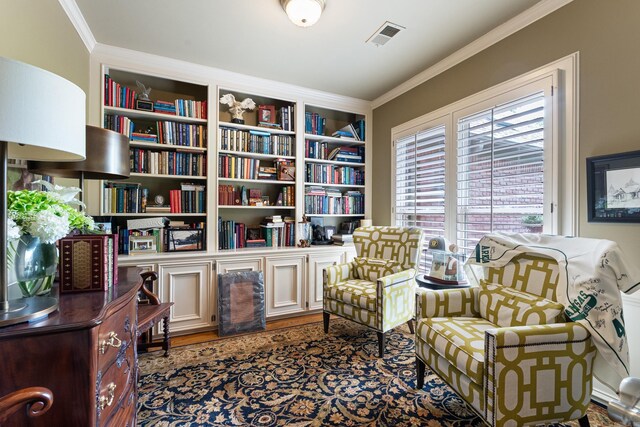 852 Rock Ledge Rd, Heber Springs, AR 72543 - sitting room featuring ornamental molding, wood finished floors, and built in features