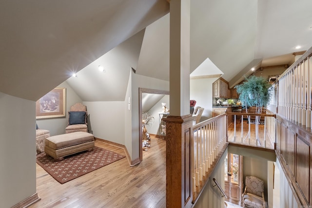 852 Rock Ledge Rd, Heber Springs, AR 72543 - interior space featuring vaulted ceiling, light wood finished floors, baseboards, and recessed lighting