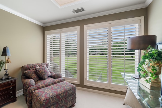 852 Rock Ledge Rd, Heber Springs, AR 72543 - living area featuring carpet and ornamental molding