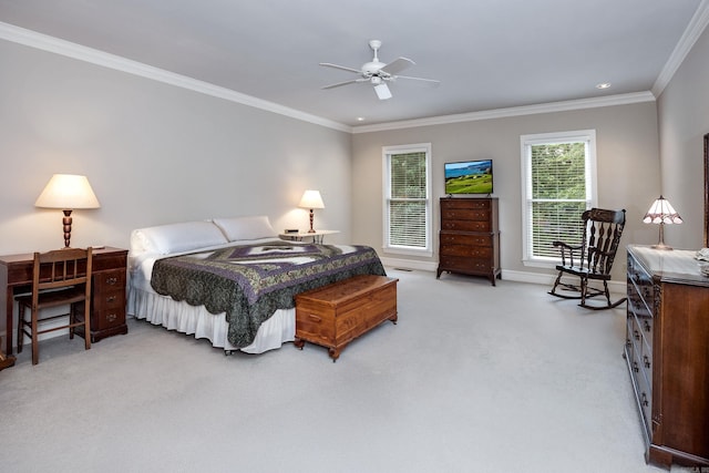 6 Frecourt Ln, Little Rock, AR 72223 - carpeted bedroom with crown molding, baseboards, ceiling fan, and recessed lighting