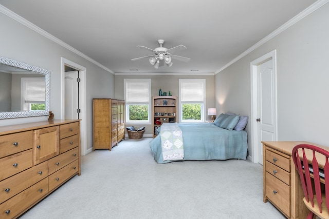 6 Frecourt Ln, Little Rock, AR 72223 - bedroom featuring light carpet, ornamental molding, ceiling fan, and baseboards