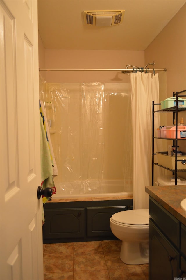 1059 Piney Rd, De Queen, AR 71832 - bathroom featuring toilet, shower / tub combo with curtain, tile patterned floors, and vanity