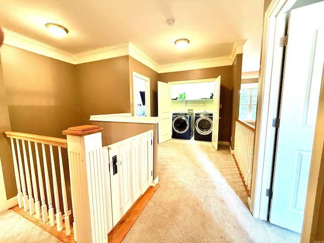 14 Windrush Pt, Little Rock, AR 72211 - corridor featuring an upstairs landing, separate washer and dryer, ornamental molding, and baseboards