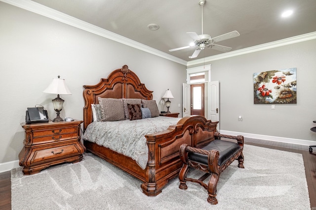 12 Darro Way, Hot Springs Village, AR 71909 - bedroom with wood finished floors, baseboards, crown molding, and a ceiling fan