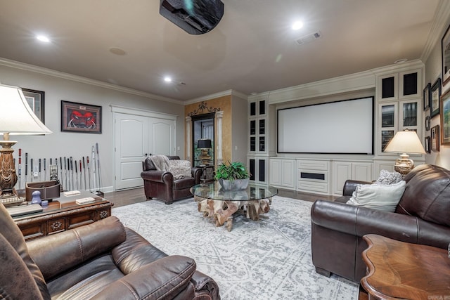 12 Darro Way, Hot Springs Village, AR 71909 - home theater room featuring ornamental molding, wood finished floors, recessed lighting, and baseboards