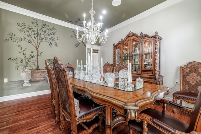 12 Darro Way, Hot Springs Village, AR 71909 - dining room with a chandelier, wood finished floors, ornamental molding, and baseboards