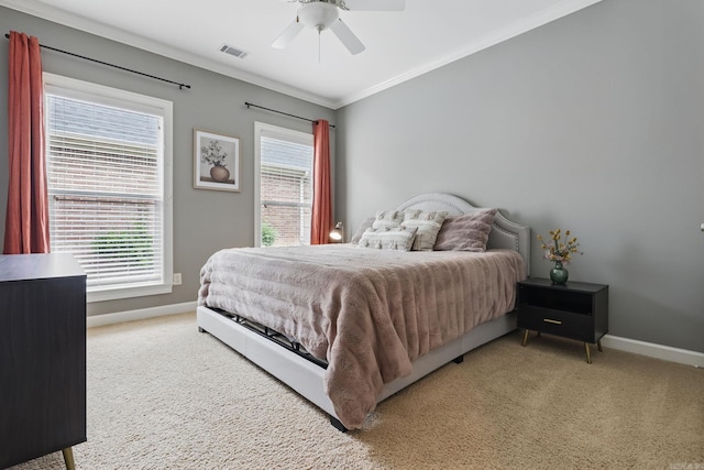 15 Challain Cv, Little Rock, AR 72223 - bedroom with light colored carpet, baseboards, crown molding, and a ceiling fan