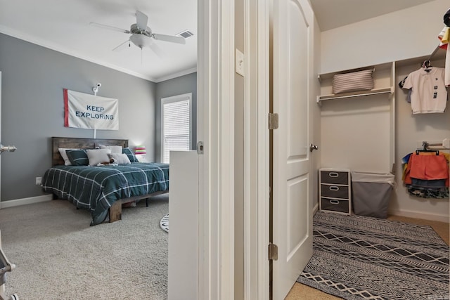 15 Challain Cv, Little Rock, AR 72223 - carpeted bedroom featuring crown molding, baseboards, and ceiling fan