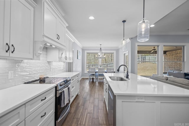 7841 S Shoreline Blvd, Benton, AR 72019 - kitchen featuring appliances with stainless steel finishes, crown molding, dark wood-type flooring, a sink, and recessed lighting