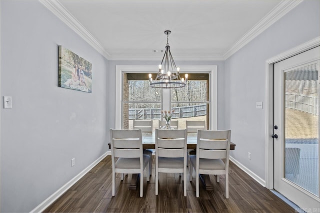 7841 S Shoreline Blvd, Benton, AR 72019 - dining room featuring a chandelier, wood finished floors, ornamental molding, and baseboards