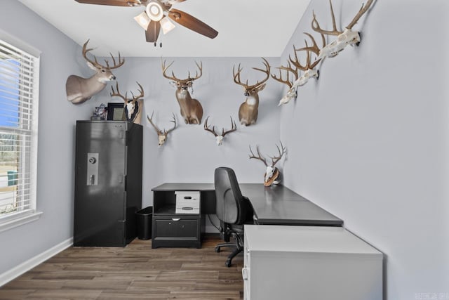 7841 S Shoreline Blvd, Benton, AR 72019 - office area with a ceiling fan, wood finished floors, and baseboards