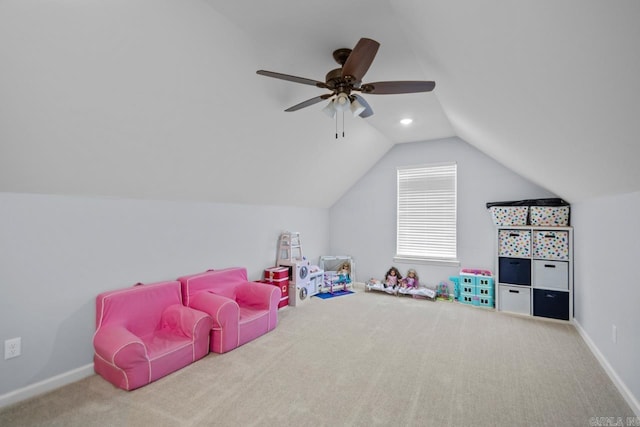 7841 S Shoreline Blvd, Benton, AR 72019 - recreation room with carpet flooring, lofted ceiling, a ceiling fan, and baseboards