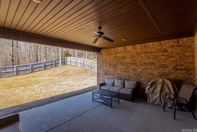 7841 S Shoreline Blvd, Benton, AR 72019 - view of patio / terrace featuring a fenced backyard, an outdoor hangout area, and ceiling fan