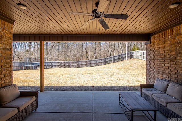 7841 S Shoreline Blvd, Benton, AR 72019 - view of patio / terrace featuring outdoor lounge area, ceiling fan, and a fenced backyard