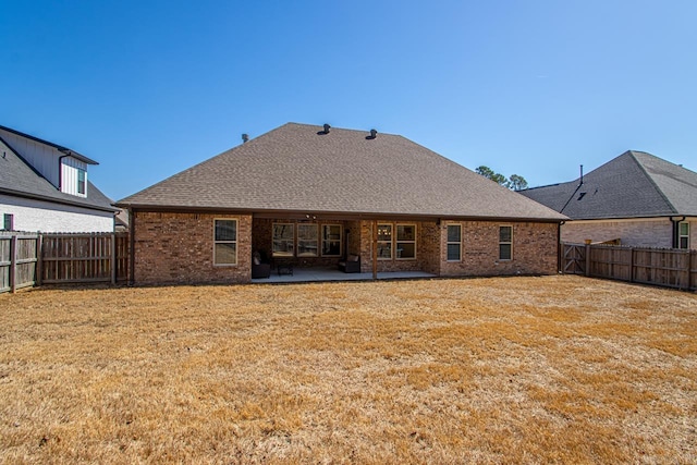7841 S Shoreline Blvd, Benton, AR 72019 - rear view of property featuring a patio, brick siding, a shingled roof, and a ceiling fan