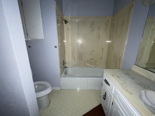 bathroom featuring vanity, toilet, bathing tub / shower combination, and tile patterned floors