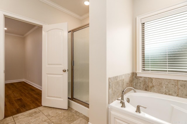 1710 Josh Dr, Conway, AR 72034 - full bath with crown molding, plenty of natural light, a stall shower, and a bath