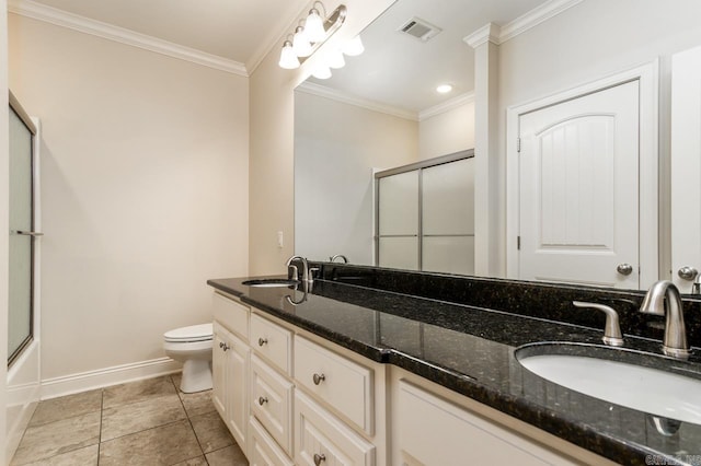 1710 Josh Dr, Conway, AR 72034 - bathroom featuring baseboards, ornamental molding, toilet, and double vanity
