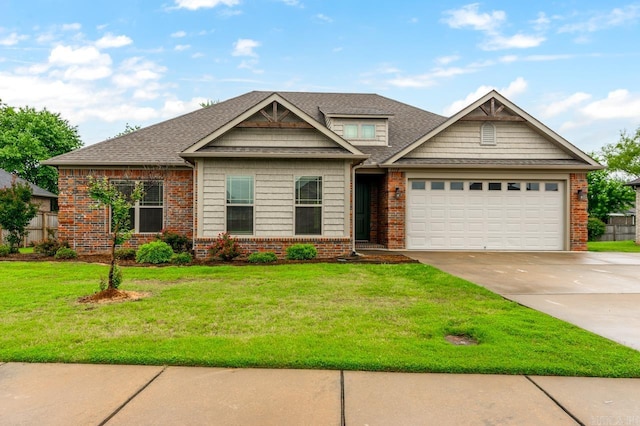 1710 Josh Dr, Conway, AR 72034 - view of front facade featuring brick siding, concrete driveway, a garage, a front yard, and a shingled roof