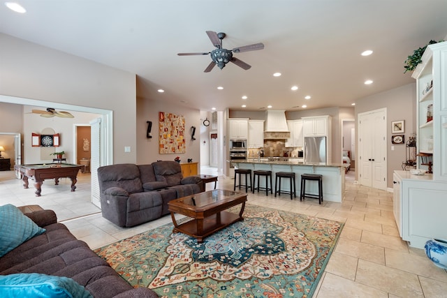 529 Enchanted Valley Ln, North Little Rock, AR 72118 - living area with a ceiling fan, pool table, light tile patterned floors, and recessed lighting