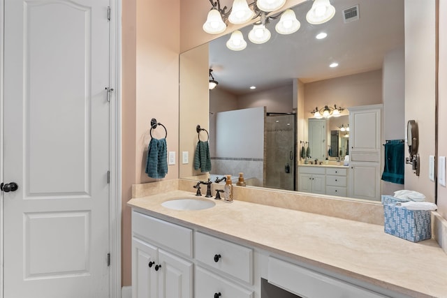 529 Enchanted Valley Ln, North Little Rock, AR 72118 - bathroom with a stall shower, vanity, and recessed lighting