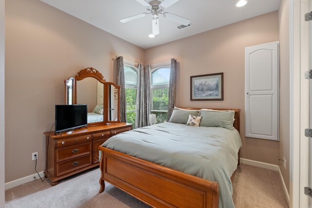 529 Enchanted Valley Ln, North Little Rock, AR 72118 - bedroom featuring light colored carpet, baseboards, and ceiling fan