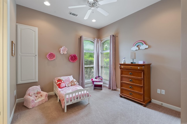 529 Enchanted Valley Ln, North Little Rock, AR 72118 - bedroom featuring carpet, baseboards, a ceiling fan, and recessed lighting