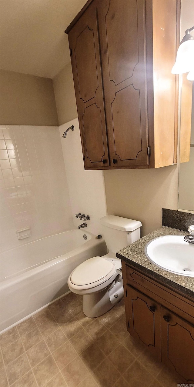 bathroom featuring shower / tub combination, toilet, and vanity