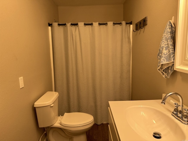 251 Grouse Trl, Pocahontas, AR 72455 - bathroom featuring a sink, toilet, wood finished floors, and a shower with shower curtain