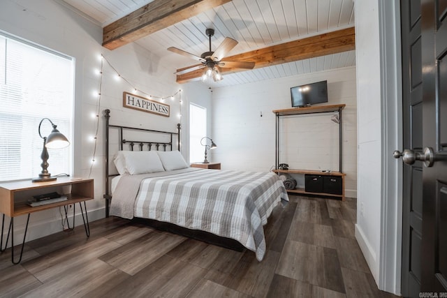 948 Sunny Slope Rd, Edgemont, AR 72044 - bedroom with wood finished floors and beamed ceiling