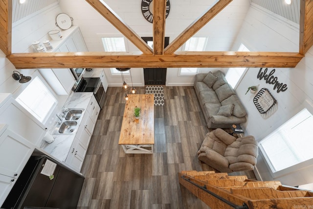 948 Sunny Slope Rd, Edgemont, AR 72044 - living room with lofted ceiling, plenty of natural light, and dark wood-style floors
