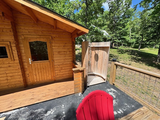 948 Sunny Slope Rd, Edgemont, AR 72044 - view of outbuilding featuring view of wooded area