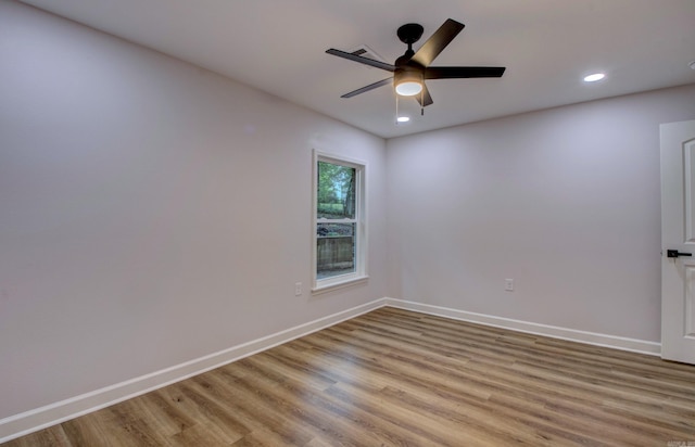 1114 Edgehill Dr, Benton, AR 72015 - empty room with light wood finished floors, baseboards, recessed lighting, and ceiling fan