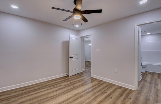 1114 Edgehill Dr, Benton, AR 72015 - unfurnished bedroom with light wood-style flooring, baseboards, recessed lighting, and a ceiling fan