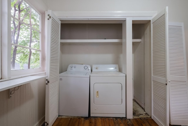 111 Thayer St, Little Rock, AR 72205 - laundry area with washing machine and clothes dryer and dark wood-style floors
