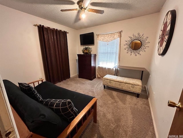 9314 Timber Valley Rd, Little Rock, AR 72204 - bedroom with carpet floors, a textured ceiling, a ceiling fan, and baseboards