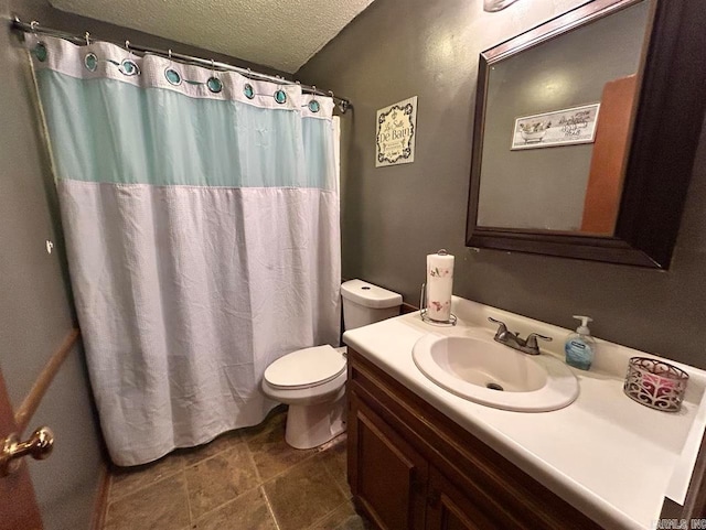 9314 Timber Valley Rd, Little Rock, AR 72204 - full bathroom featuring a textured ceiling, toilet, vanity, and a shower with shower curtain
