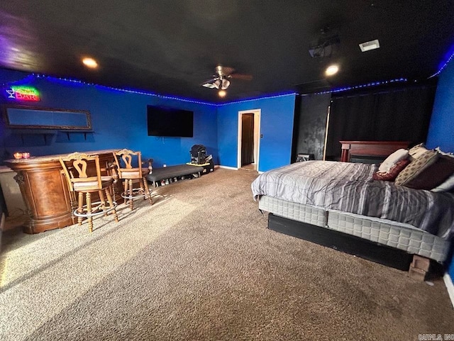 9314 Timber Valley Rd, Little Rock, AR 72204 - bedroom with carpet, a dry bar, ceiling fan, and recessed lighting