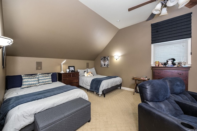 126 Manitou Dr, Maumelle, AR 72113 - bedroom with lofted ceiling, light colored carpet, ceiling fan, and baseboards