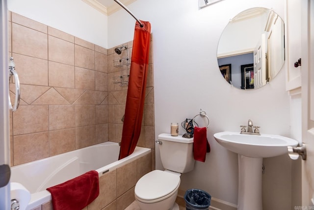 224 Peartree, Jacksonville, AR 72076 - bathroom with crown molding, toilet, tiled shower / bath, and a sink