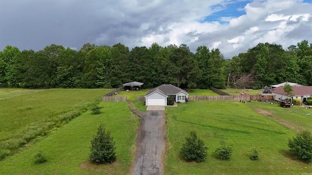 view of subject property featuring a forest