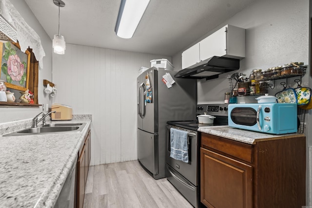 106 Gareth Ct, Hot Springs National Park, AR 71913 - kitchen featuring appliances with stainless steel finishes, under cabinet range hood, a sink, light wood-type flooring, and light countertops