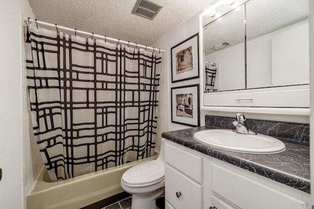 26 Destino Way, Hot Springs Village, AR 71909 - full bathroom featuring a textured ceiling, vanity, toilet, and shower / bath combination with curtain