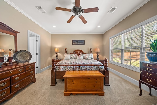 253 High Meadow Loop, Hot Springs, AR 71901 - bedroom with light colored carpet, baseboards, crown molding, recessed lighting, and ceiling fan