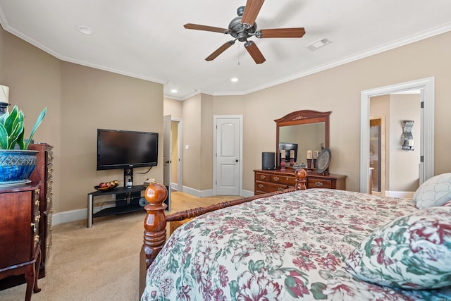 253 High Meadow Loop, Hot Springs, AR 71901 - bedroom with light carpet, crown molding, recessed lighting, baseboards, and a ceiling fan